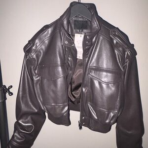 Zara Dark Brown Faux Leather Cropped Jacket